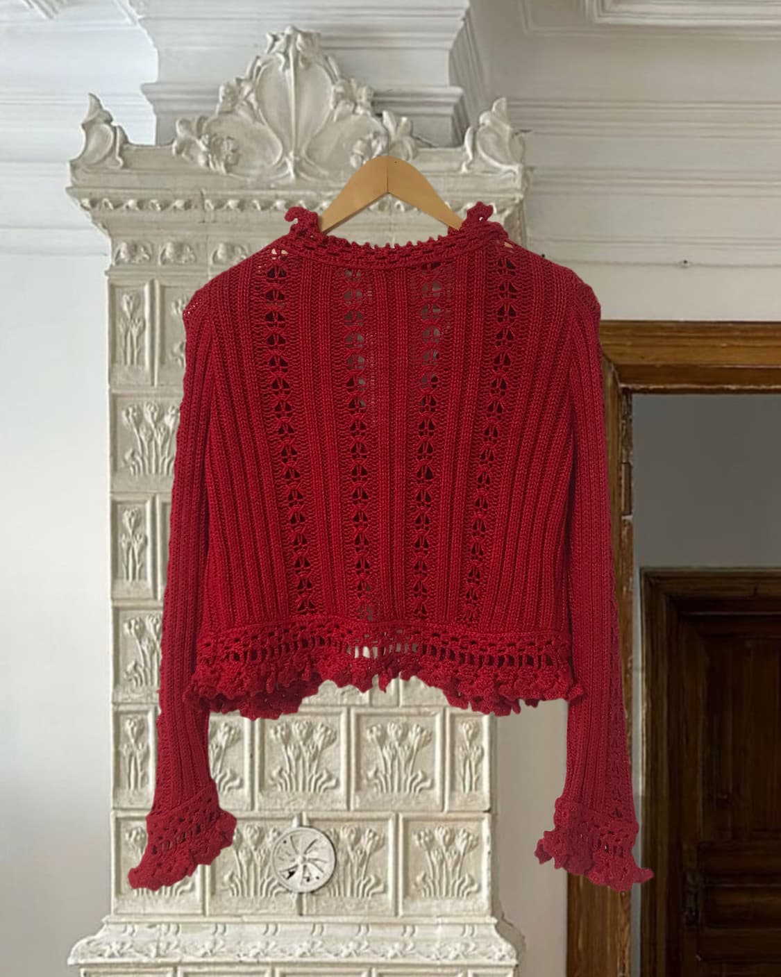 vintage red crochet cardigan 상품이미지7