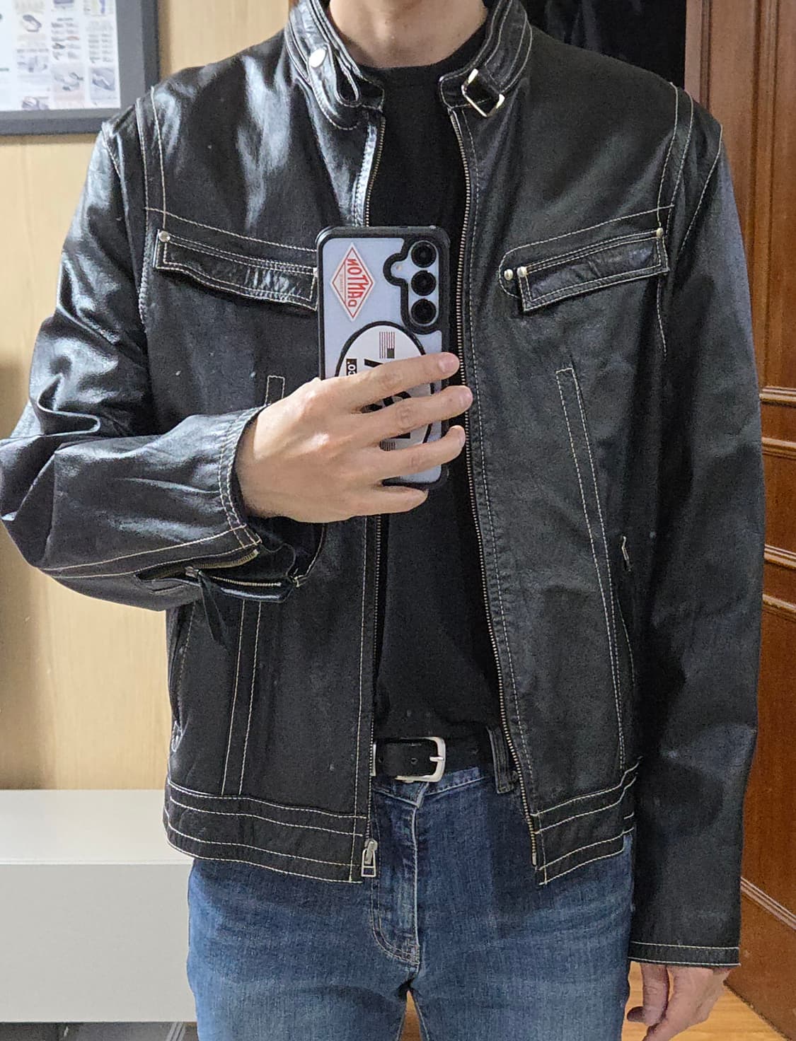 (착샷) pos ture 가죽 자켓 바이커 상품이미지9