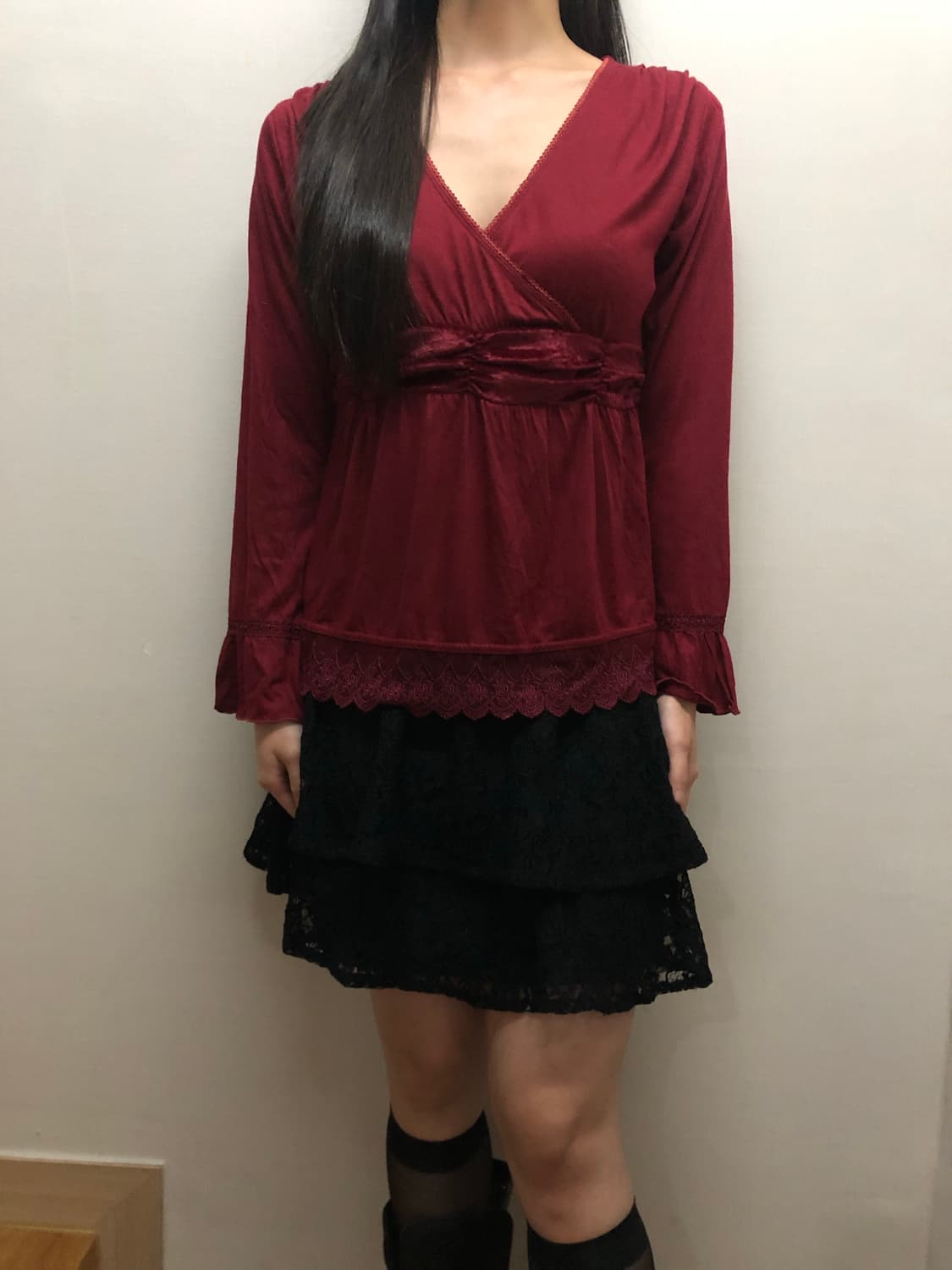 빈티지 레드 레이스 탑 상품이미지5
