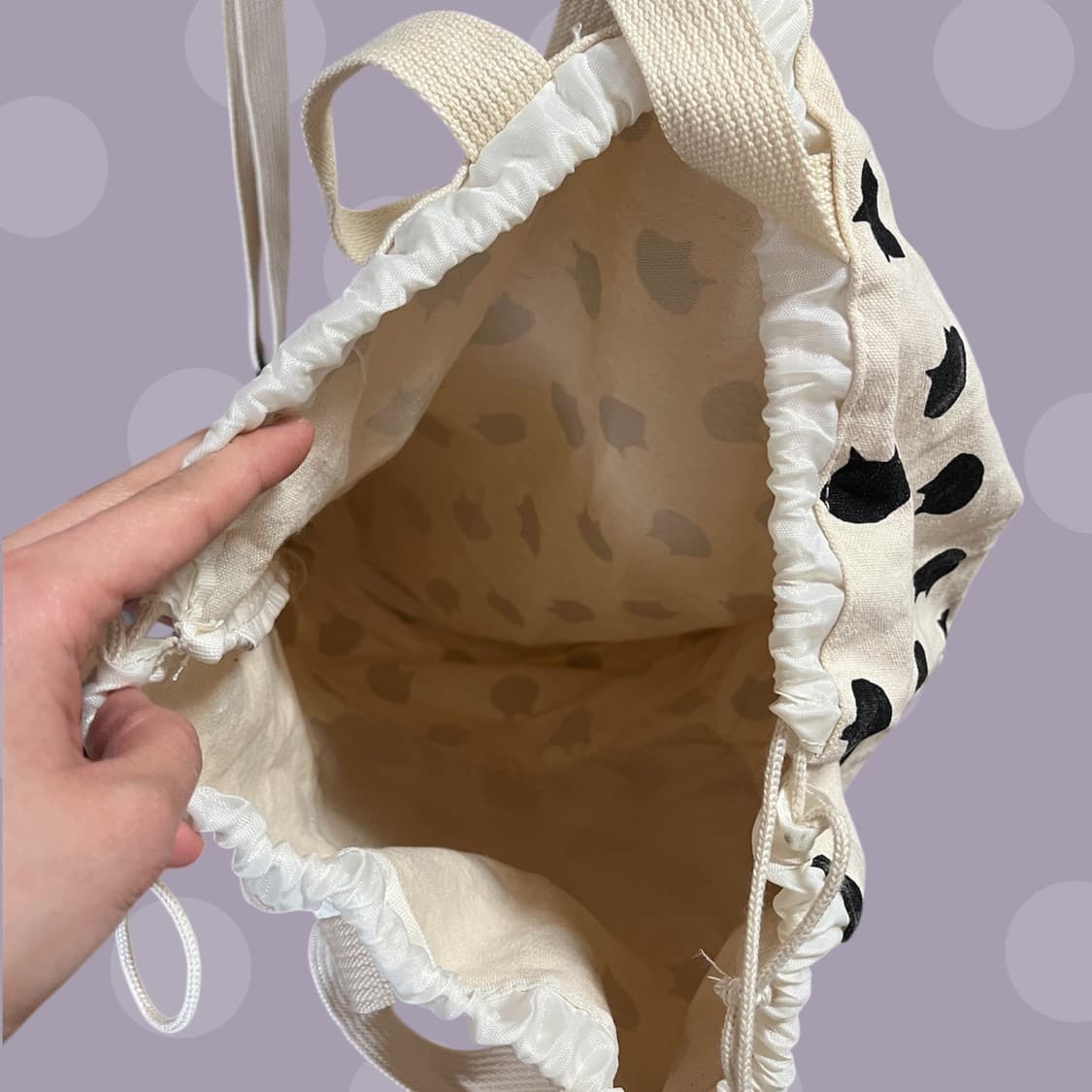 네넷 냐🐾 아이보리 땡땡이 고양이 짐색 백팩 상품이미지5