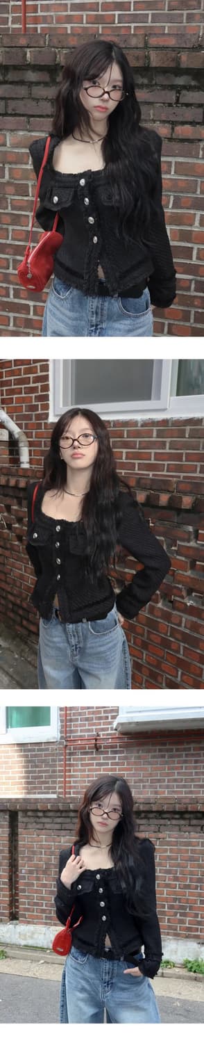 모디무드 트위드 코트 자켓 블랙 상품이미지2