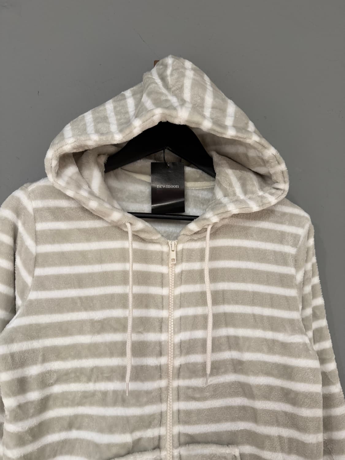 stripe pattern fleece hood zip-up 상품이미지5