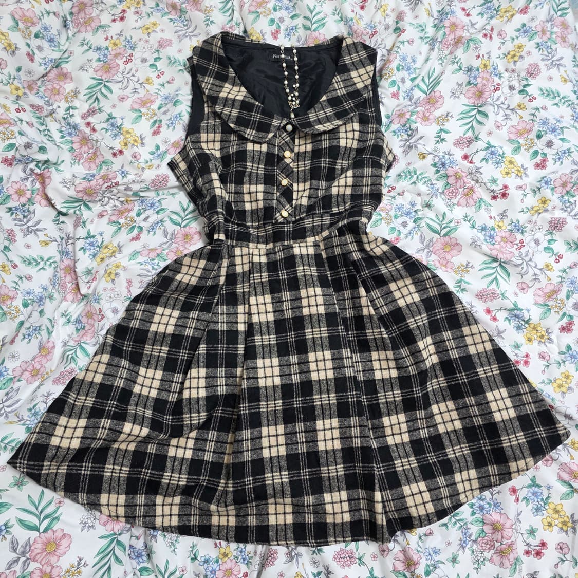 일본빈티지)초코라떼히메갸루st 양산형지뢰계체크 리즈리사깔 민소매니트원피스 상품이미지3