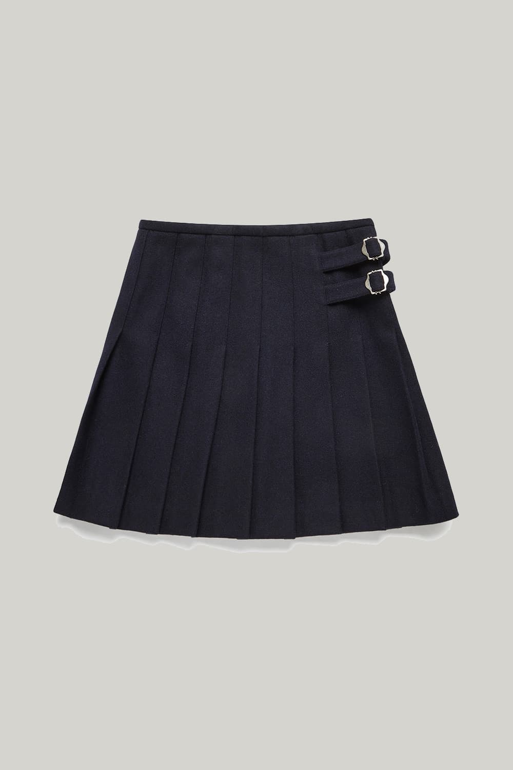 던스트 버클 플리츠 스커트 솔리드 네이비 상품이미지1