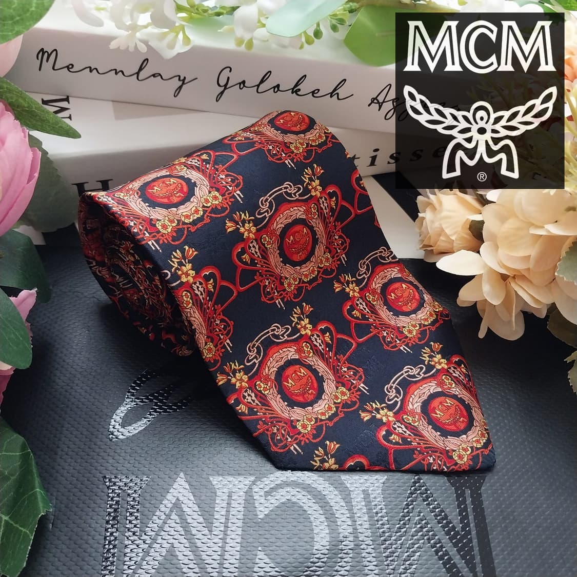 MCM 실크 블랙 레드&옐로 패턴 넥타이 9.5cm A+등급 K1435
 상품이미지1