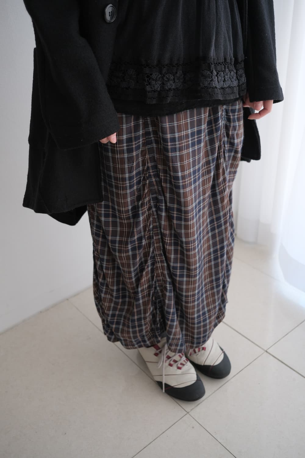 00s check shirring long skirt 상품이미지2