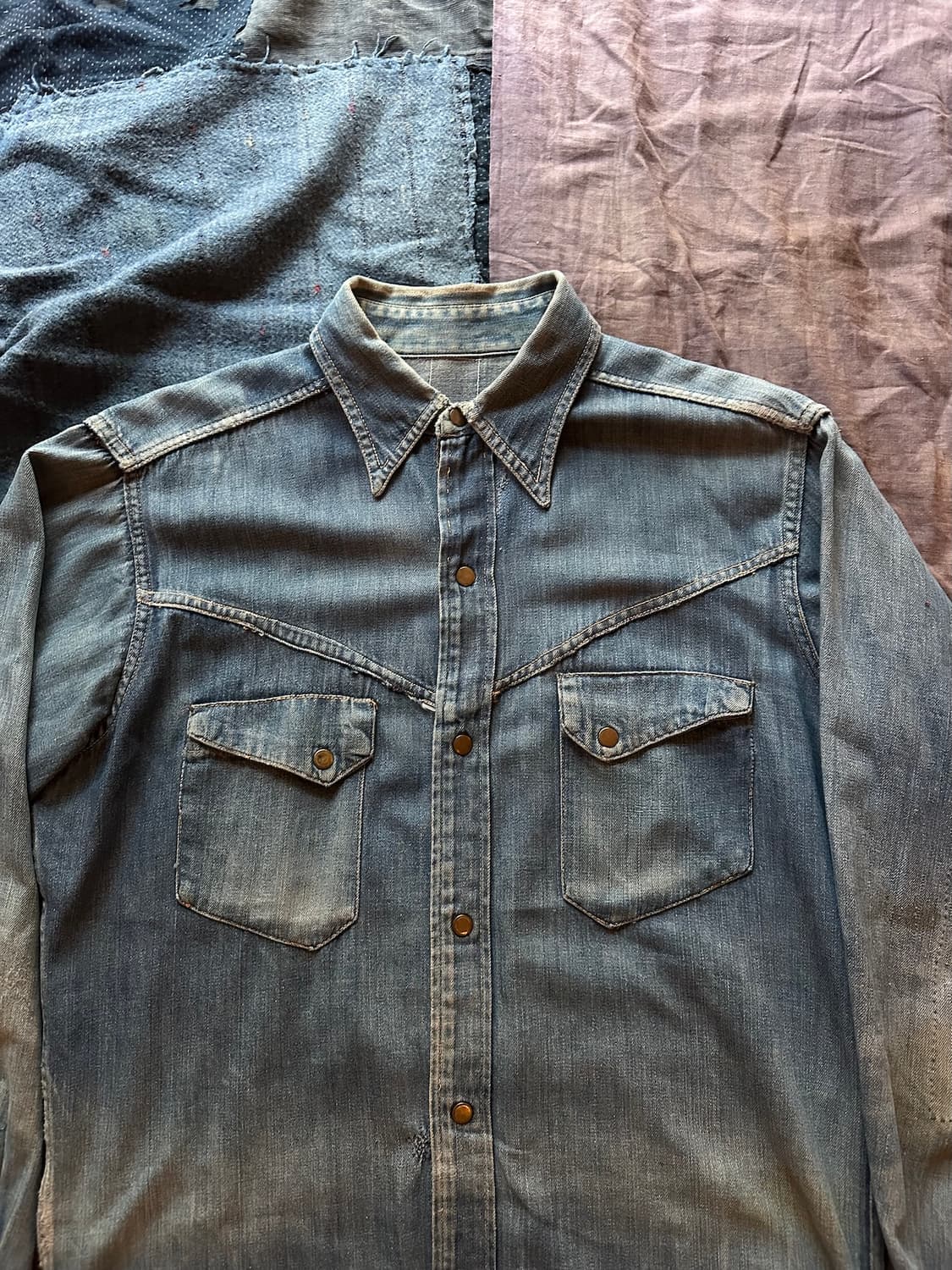 50s USA Sears Denim Western Shirt 상품이미지3