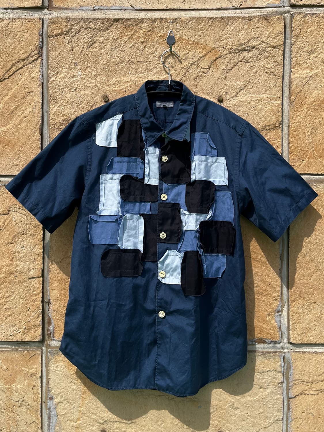 꼼데가르송 다나카 옴므 멀티 블루 패치워크 반팔 셔츠 AD2003 상품이미지1