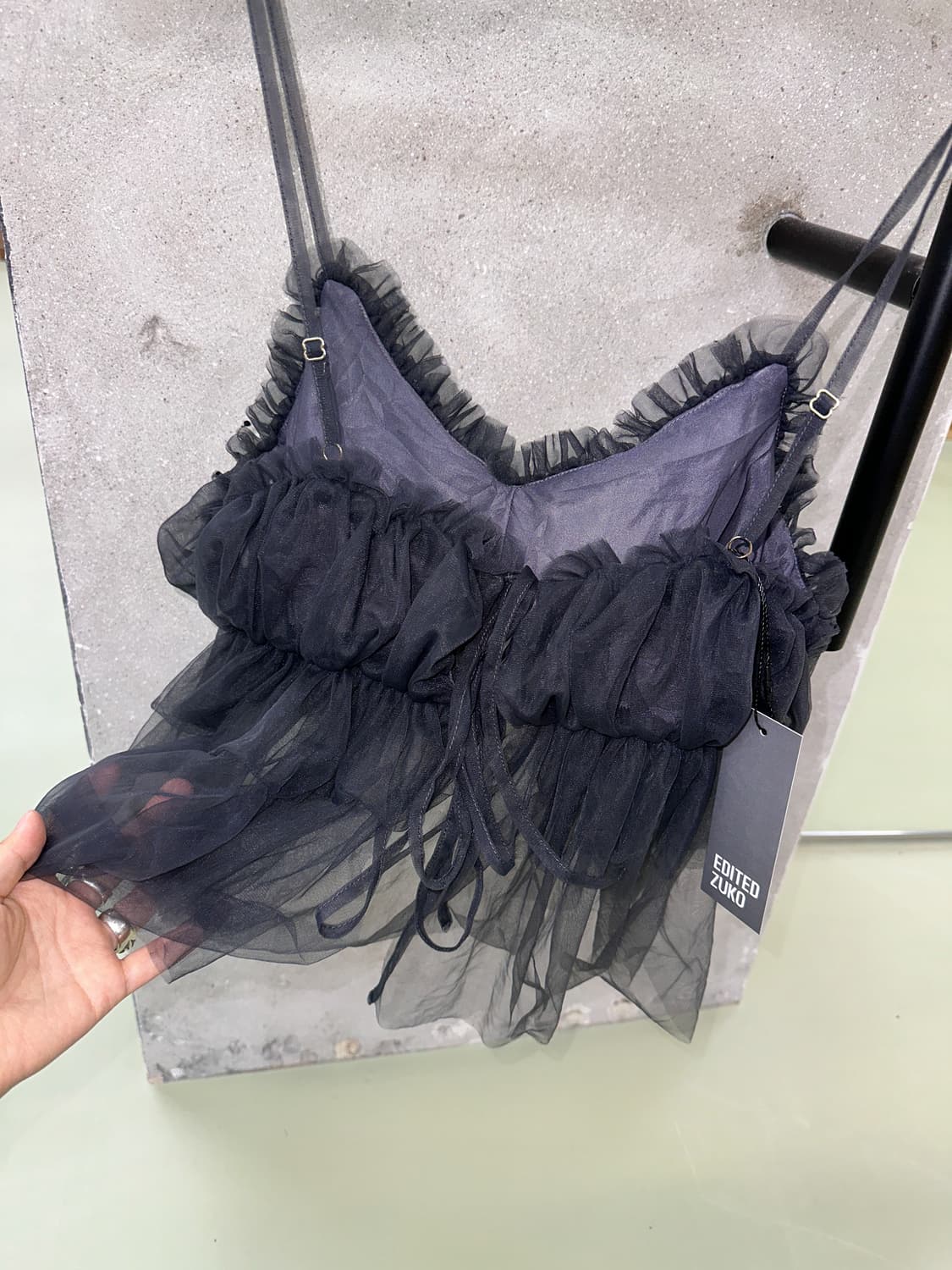 charcoal mesh frill layered top 상품이미지3