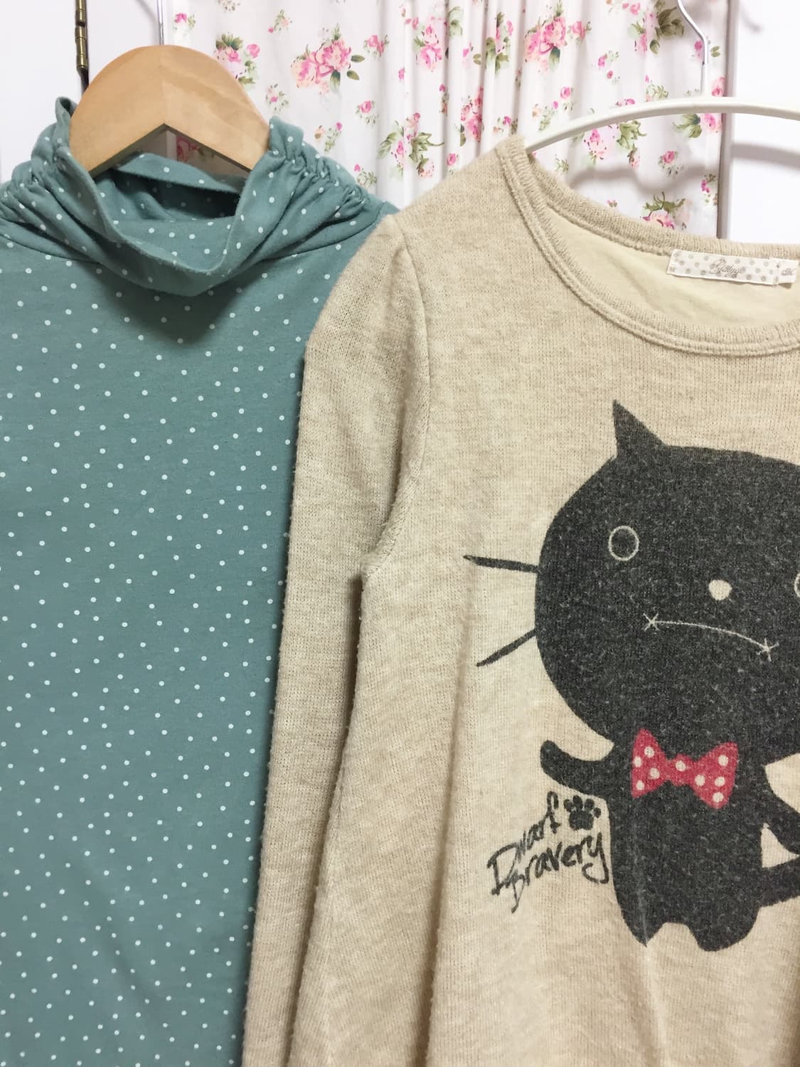 빈티지 모리걸 고양이니트 + 민트 도트 목폴라 2p 상품이미지2