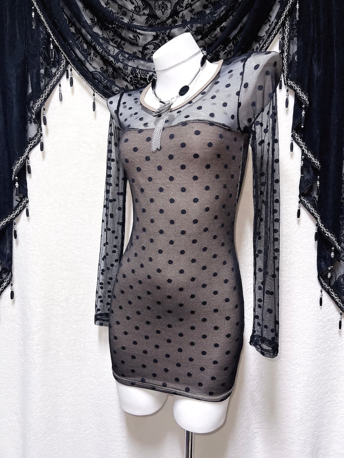 오네갸루 섹시 히메 도트 망사 시스루 미니원피스 드레스 핀터 시부야 펑크 상품이미지6