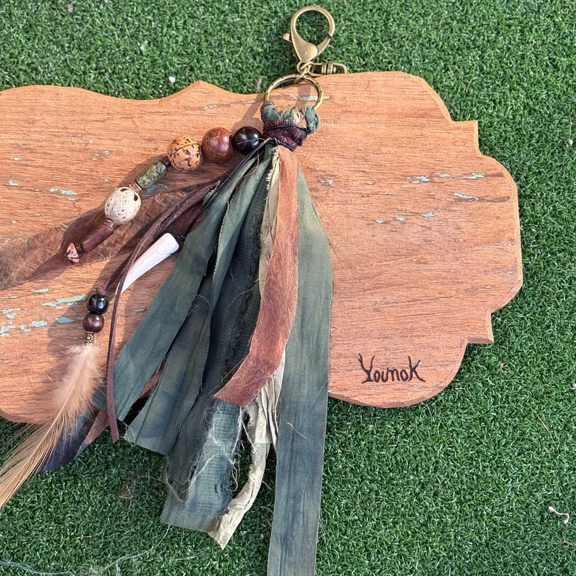 #Gr1 핸드메이드 보헤미안 웨스턴 에스닉 나염 실크 깃털 키링 참 상품이미지2