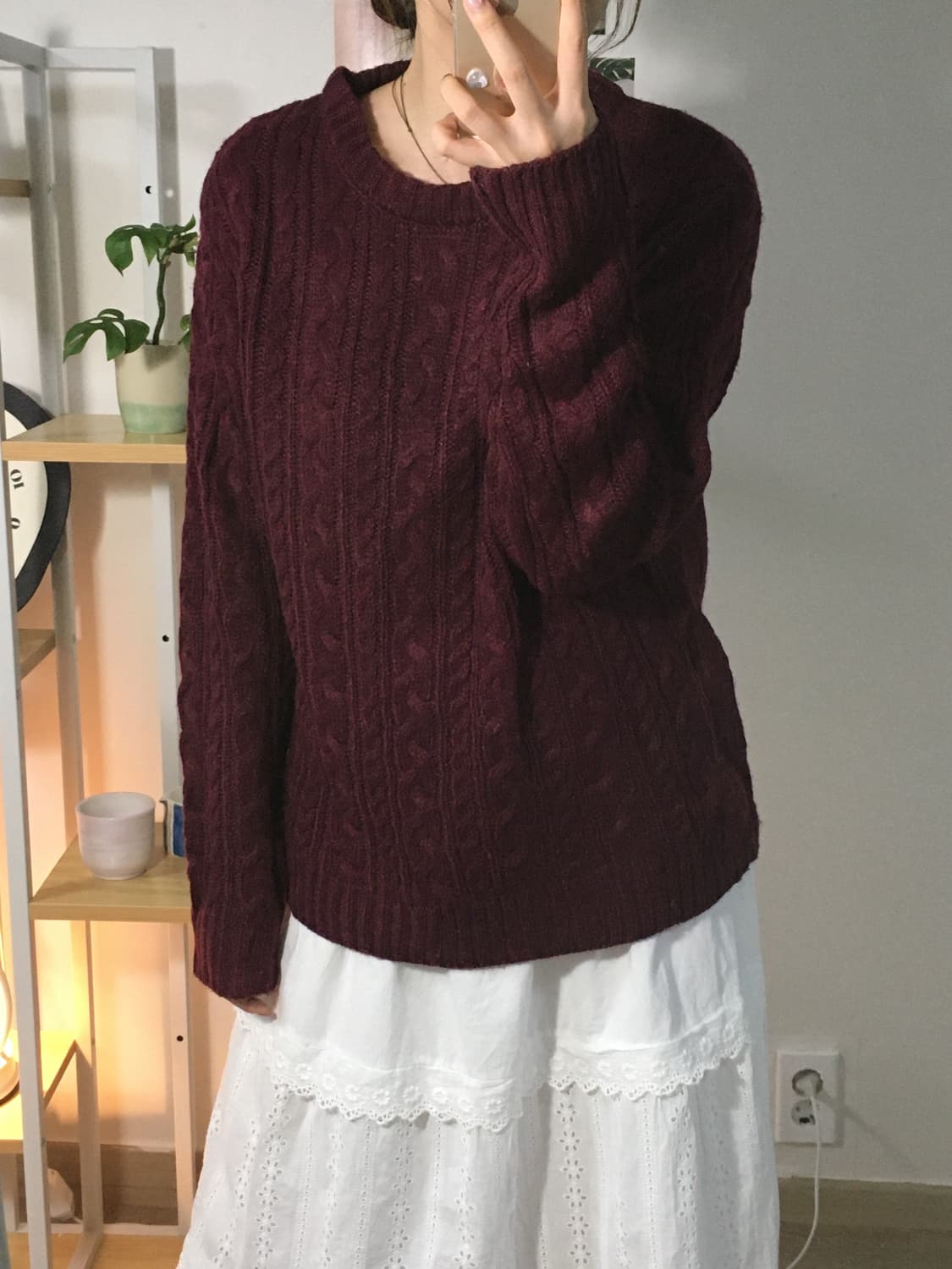 레드와인 꽈배기 니트 상품이미지3