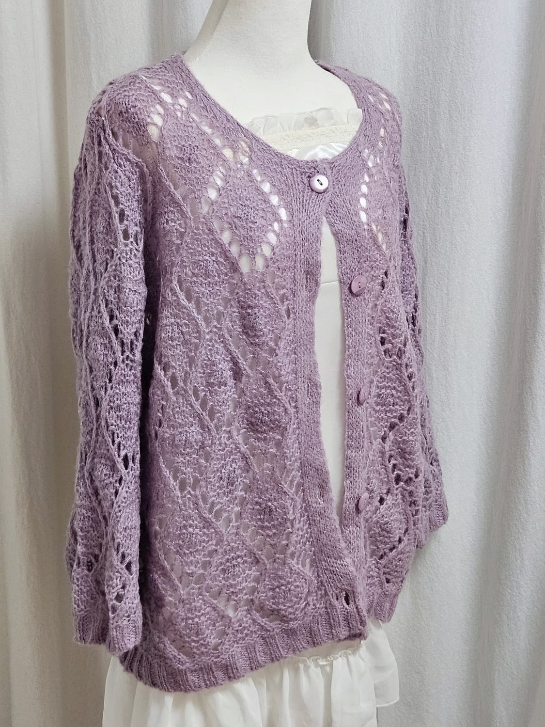 일본빈티지 레이스 퍼플 모리 니트 가디건 상품이미지2