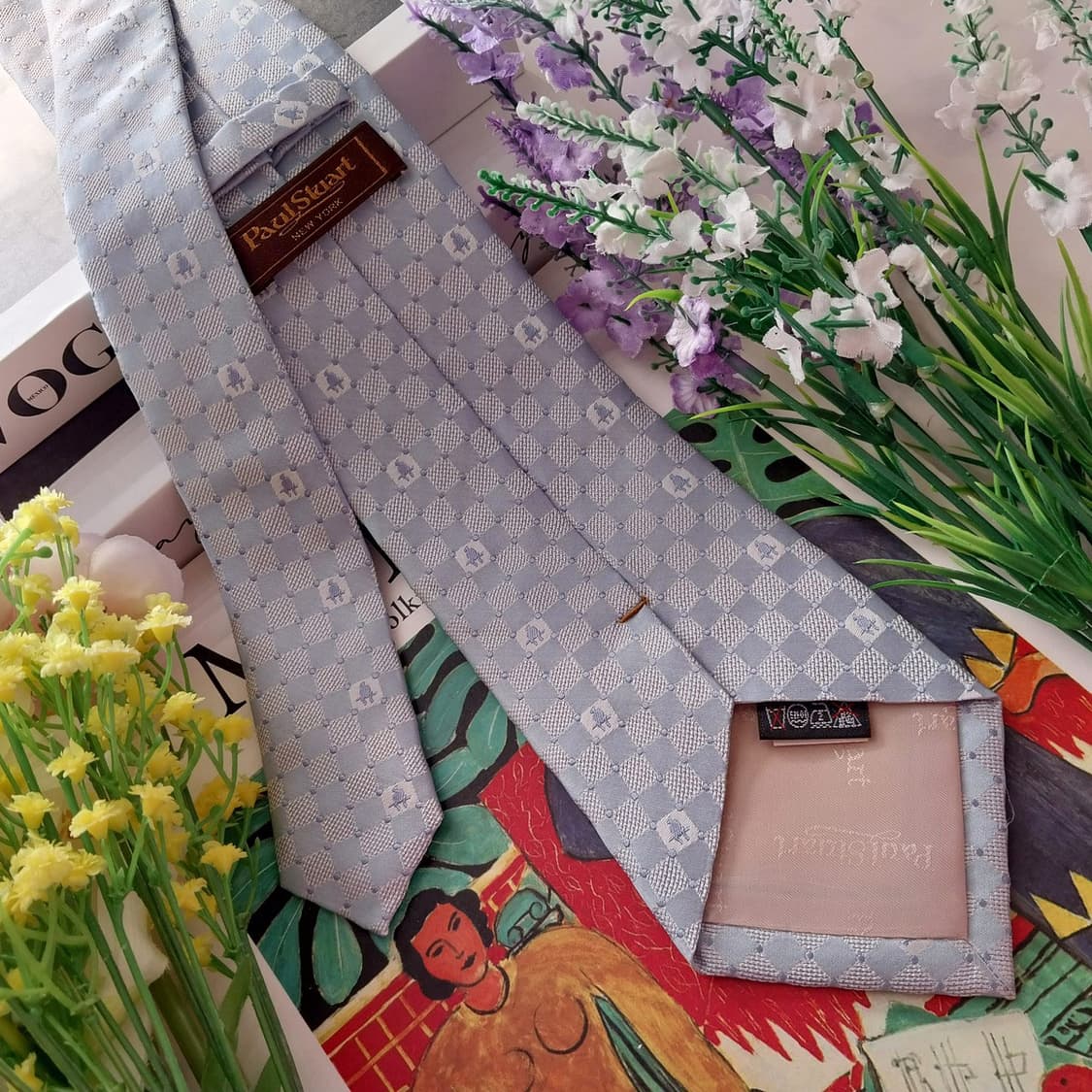 폴 스튜어트 실크 하늘색 로고 자수 넥타이 8.7cm A+등급 K1333 상품이미지4