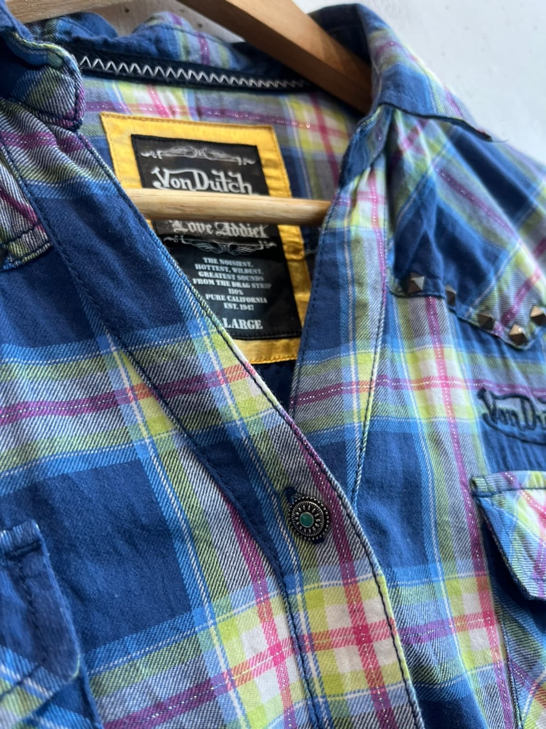 본더치 오픈카라 스터드 체크 반팔 셔츠 상품이미지4