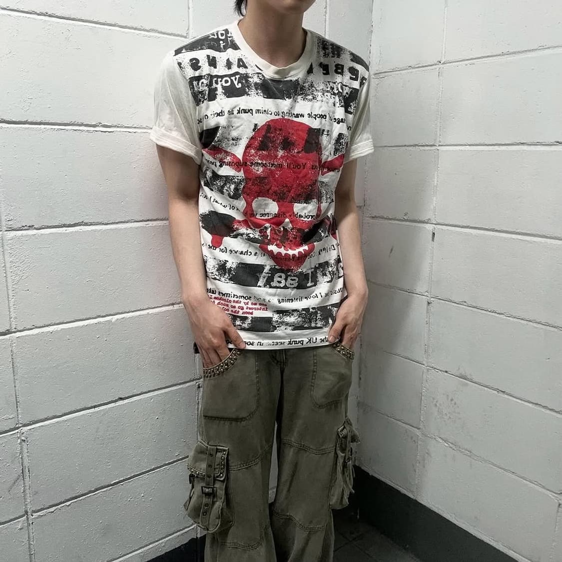 Fade stripe skull printing short  상품이미지2