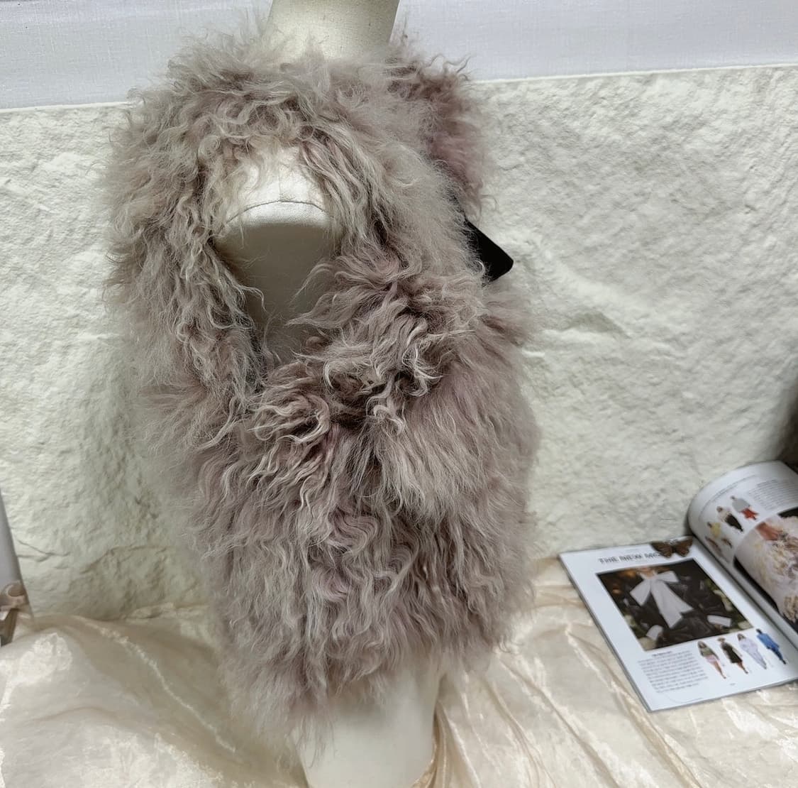 빈티지 로즈 핑크 토스카나 양털 지퍼 조끼 베스트 상품이미지3