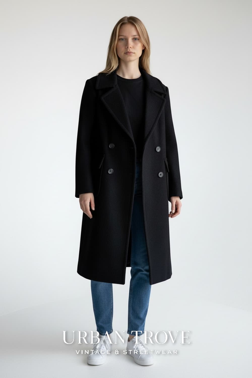 폴앤조 여성 블랙 더블코트 M(66) 상품이미지2