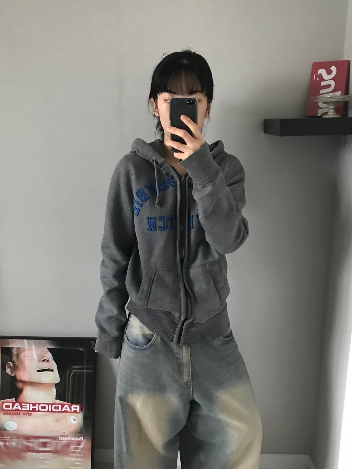 아베크롬비 자수 로고 차콜 후드집업 상품이미지2