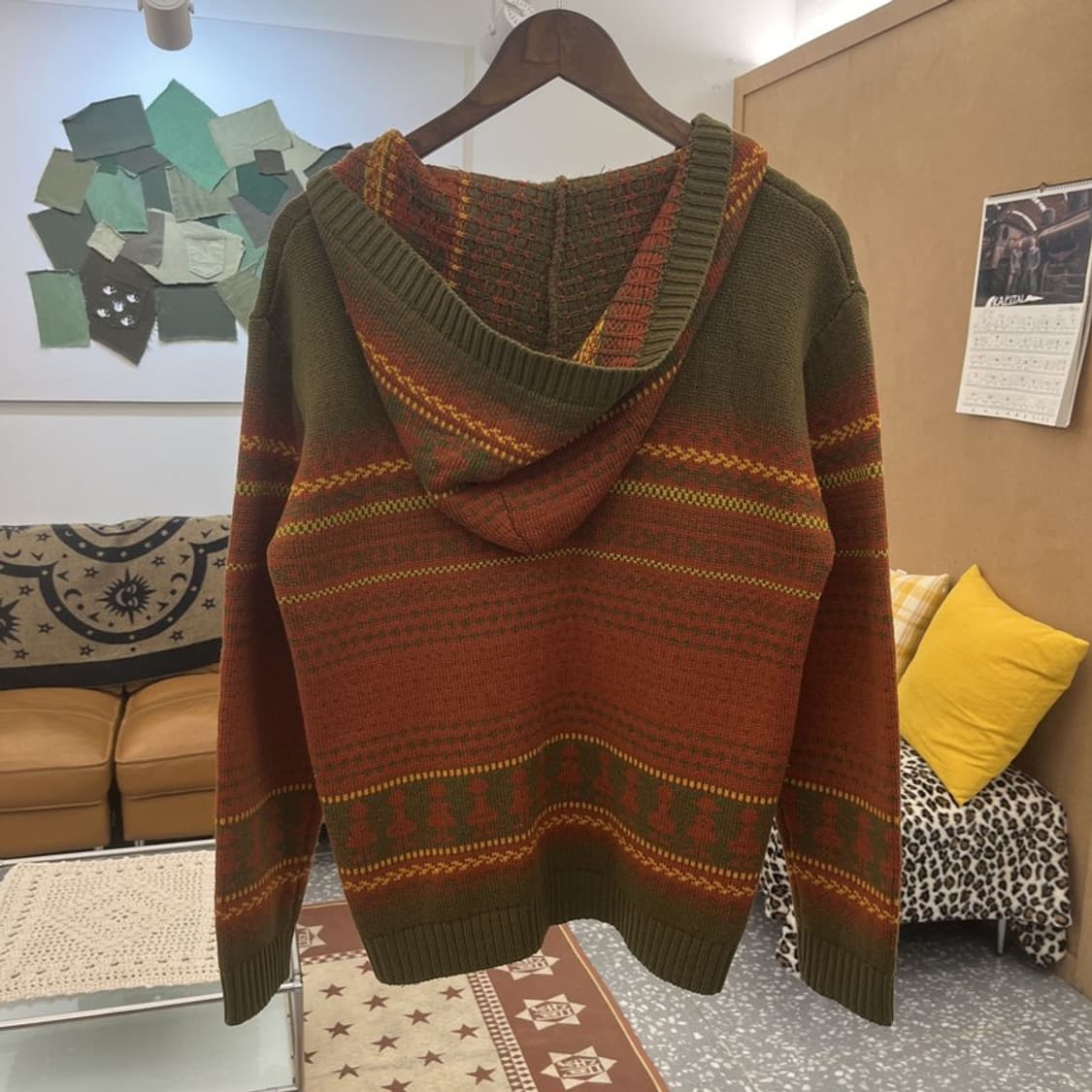 빈티지 컨트리 레트로 스트라이프 배색 니트 후드집업 95 C09782 상품이미지4