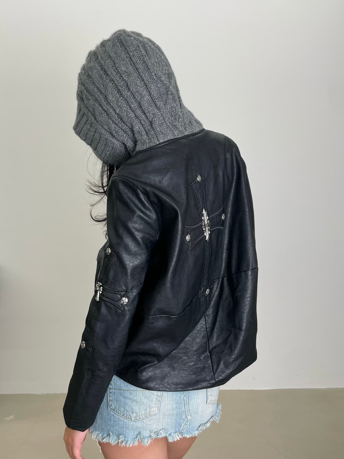 Chrome Detail Leather Jacket 상품이미지1