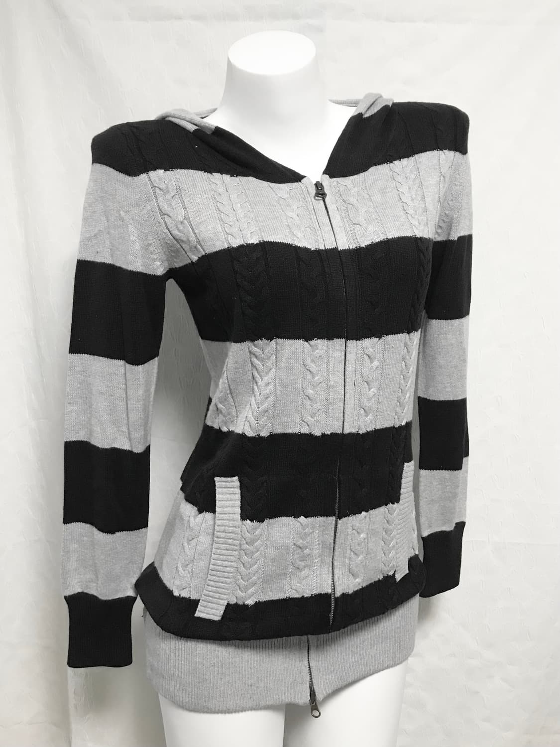 빈티지 니혼진 너드 스트라이프 니트 투웨이 후드 집업 상품이미지1