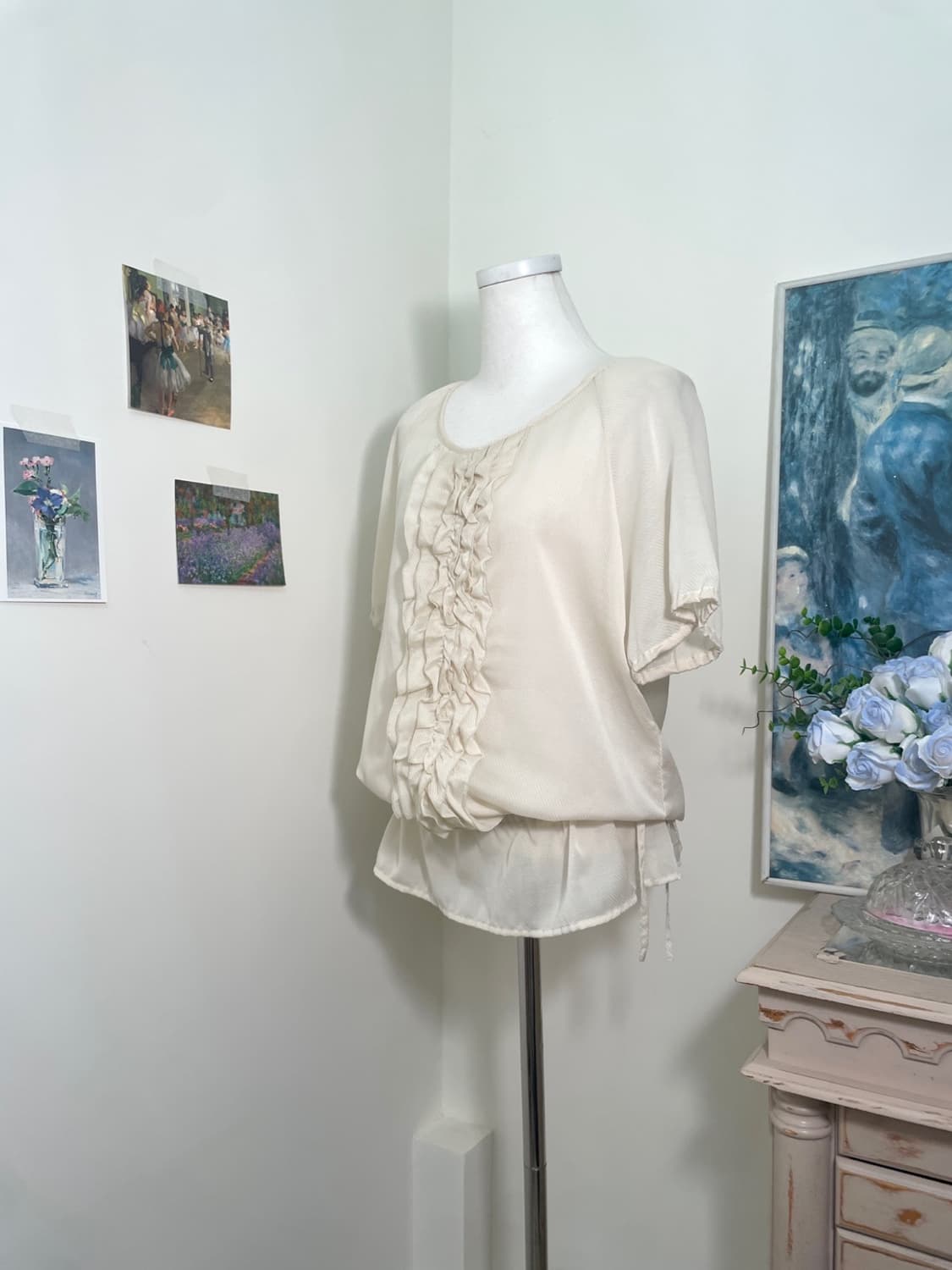 beige ivory ruffle waist string blouse 상품이미지2