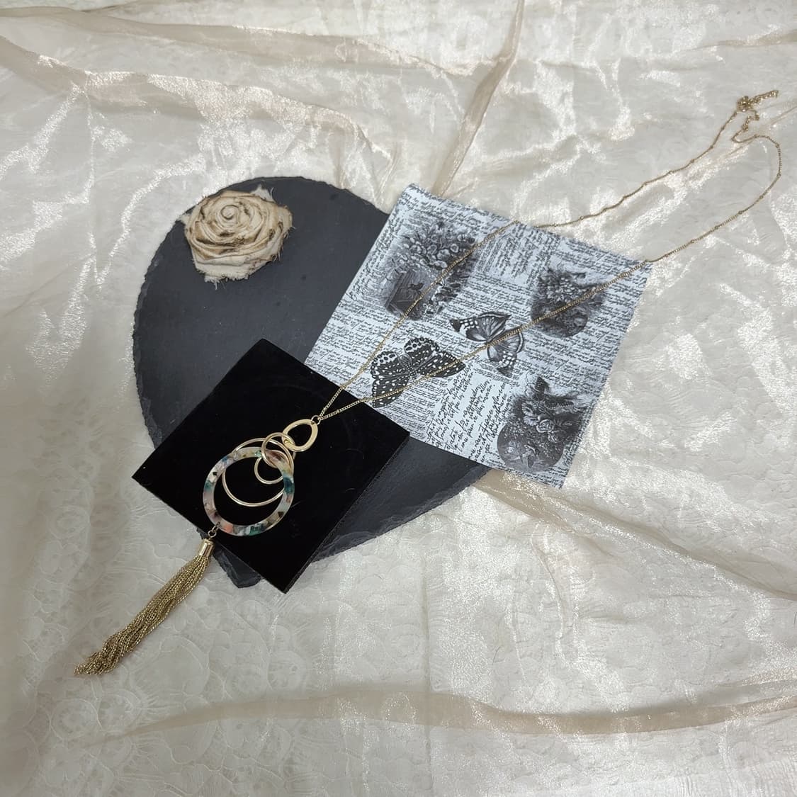 빈티지 아크릴 메탈 링 태슬 목걸이 상품이미지2