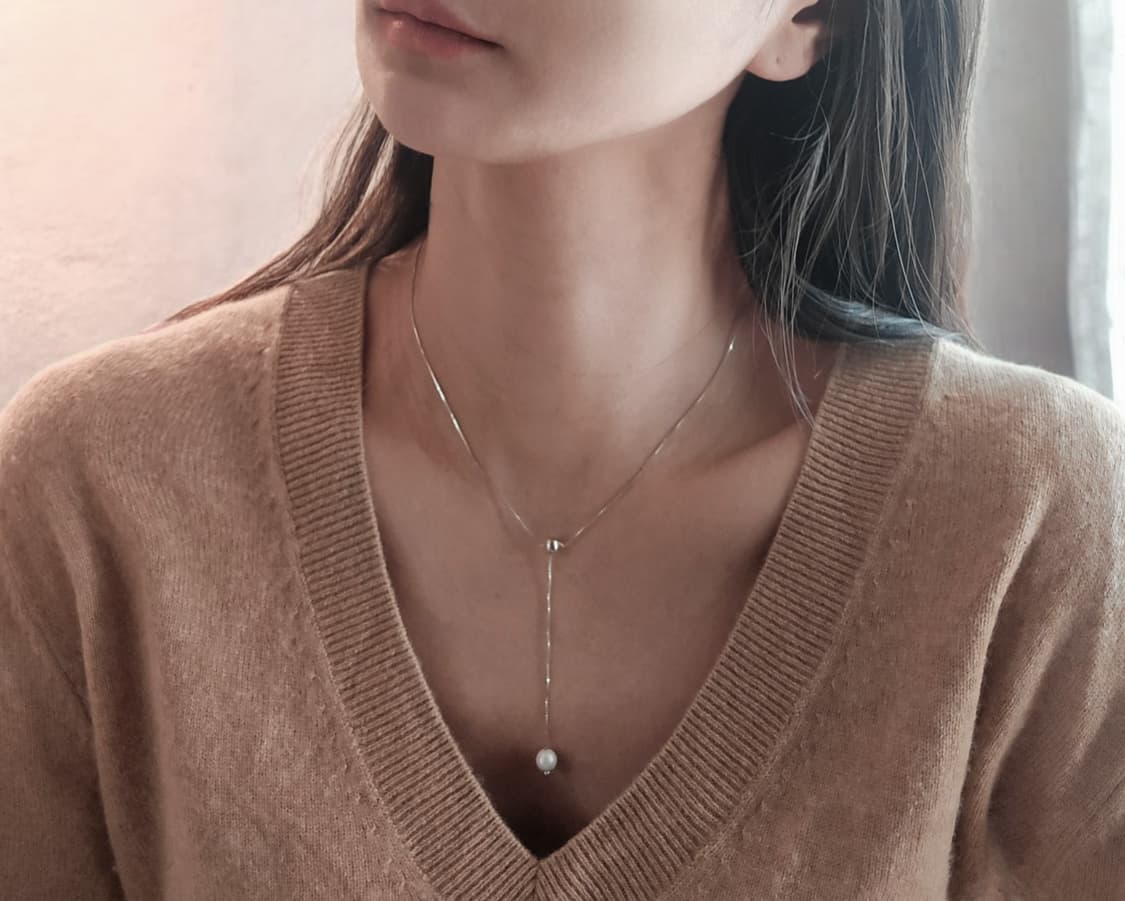 진주 드랍 Y 실버 목걸이 상품이미지1