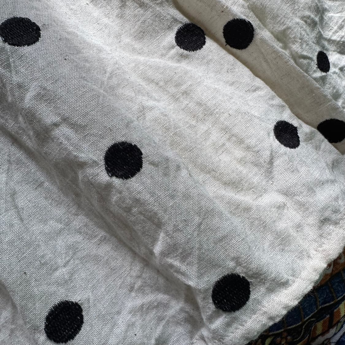 India made 린넨 아이보리 도트 자수 패턴 플레어 스커트 치마 상품이미지5