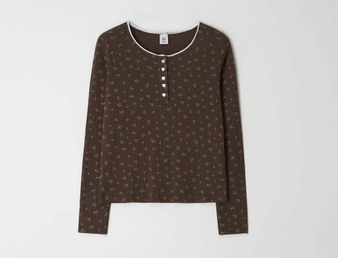 새상품) 론론 헨리넥 롱슬리브 플로럴 브라운 상품이미지1