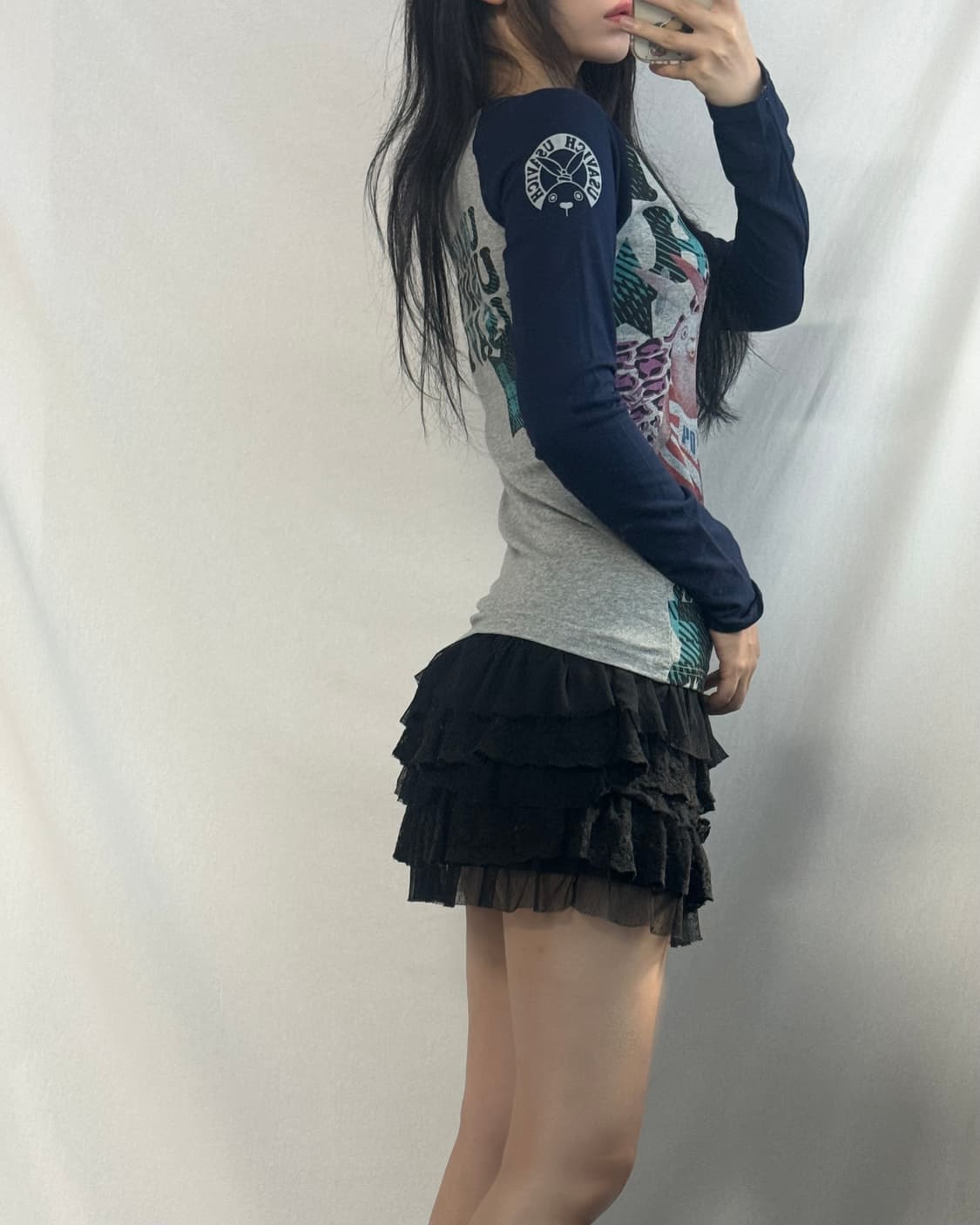 우사비치 프린티드 롱 슬리브 래글런 티 상품이미지7
