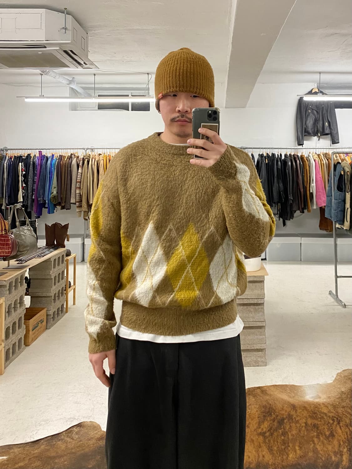 BEAMS argyle knit 빔즈 헤어리 아가일 니트 상품이미지1