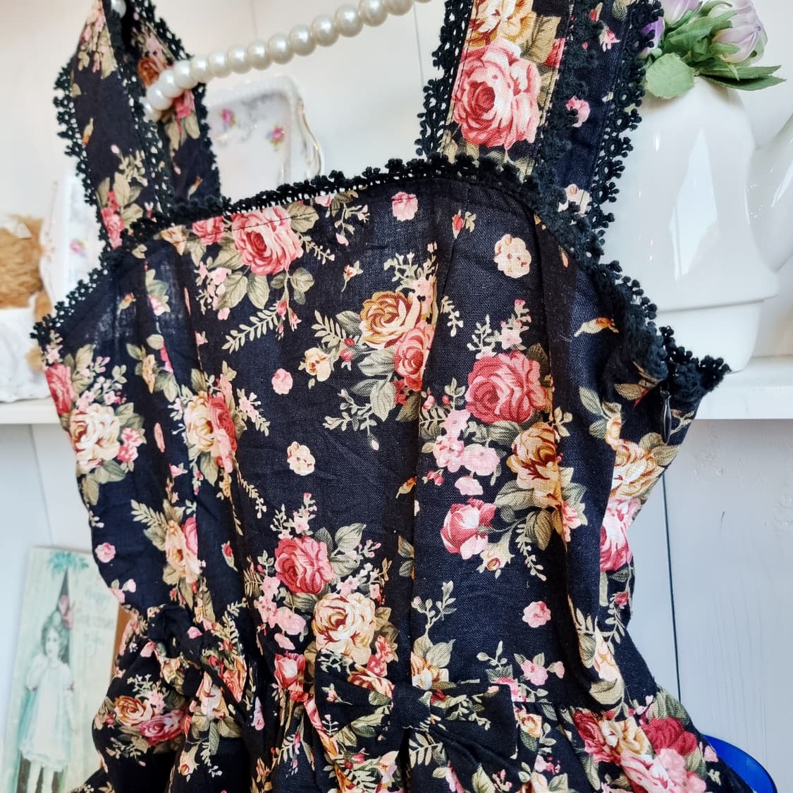 플라워 패턴 뷔스티에 원피스 블랙 상품이미지2