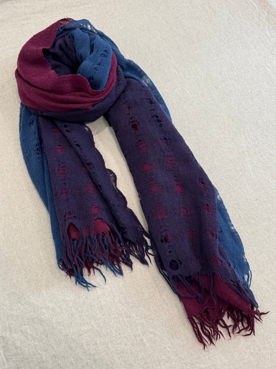 요지야마모토 트라이 컬러 레이어드 울 머플러 상품이미지2