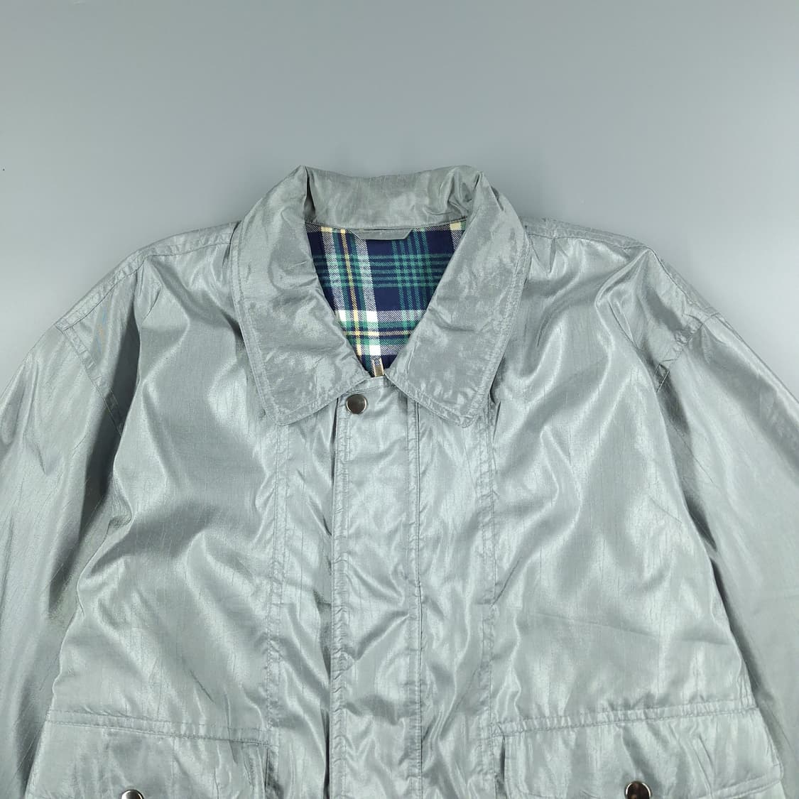 빈티지 JP 실버 유광 메탈릭 히든지퍼 카라넥 스윙톱 캐주얼자켓 L 상품이미지4