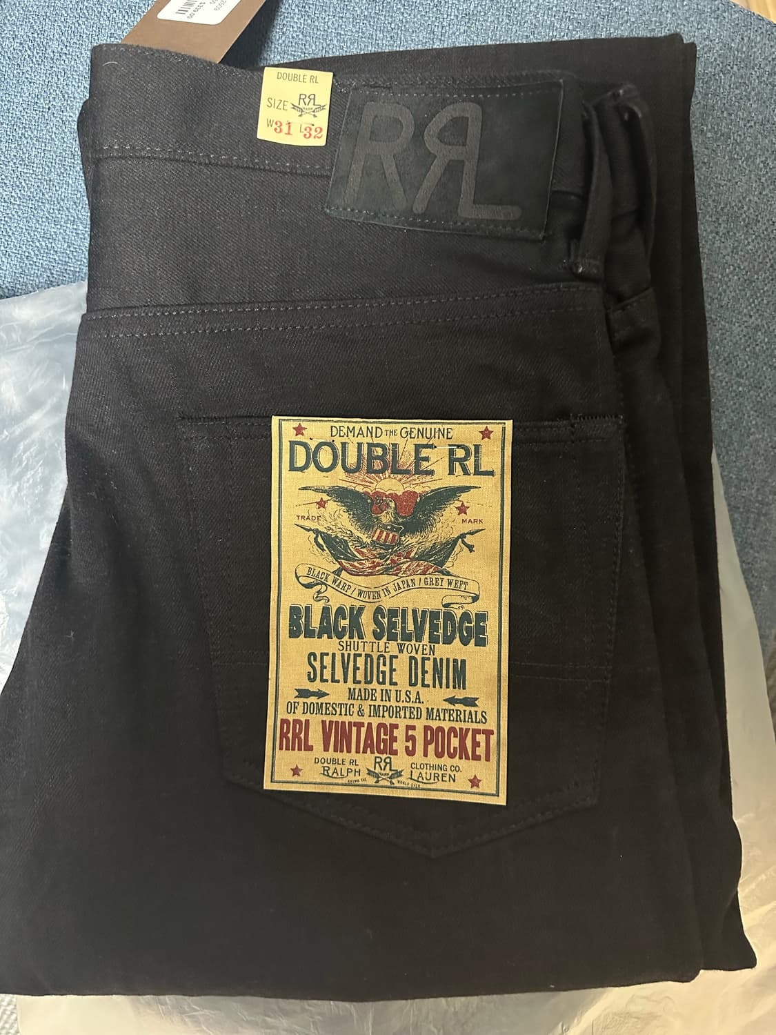 rrl 빈티지 파이브 포켓 블랙온블랙 31x32 새상품 상품이미지1