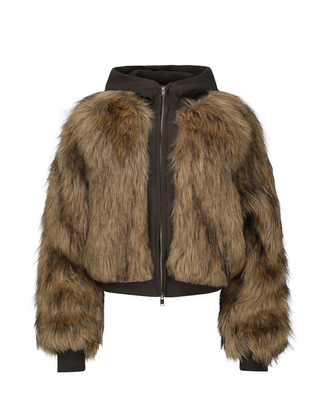 나체 hoodie crop fur jacket 카키 브라운 상품이미지1