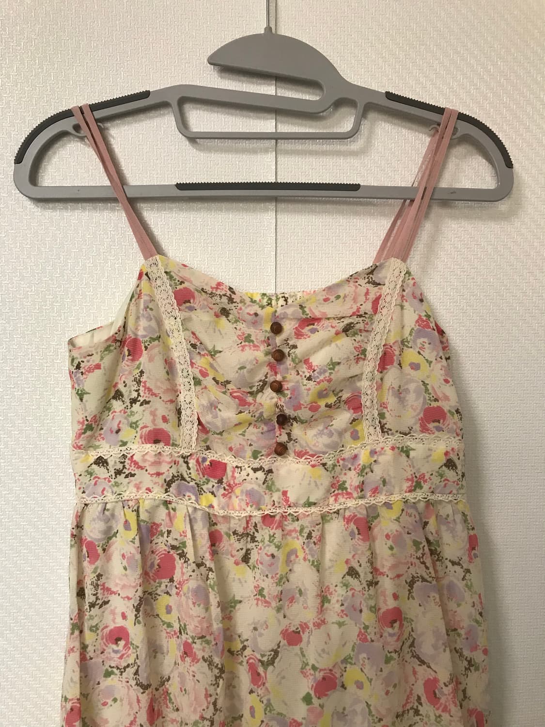 빈티지 플로럴 벌룬핏 우드 버튼 원피스 상품이미지1