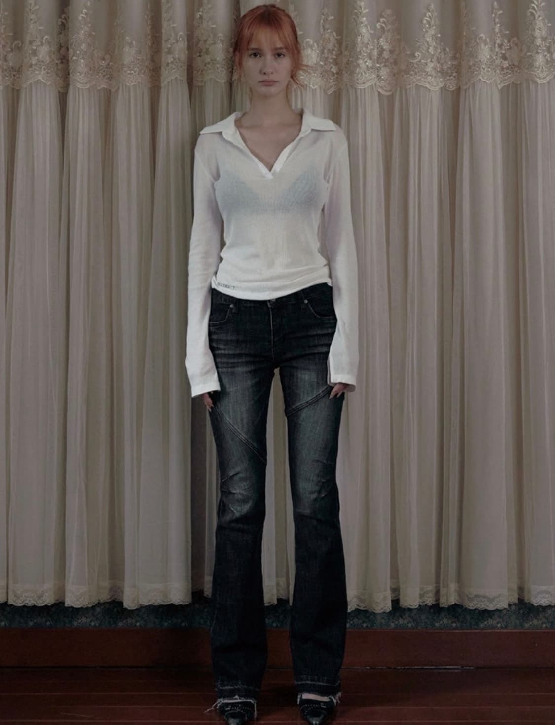 CURVED LINE BOOTCUT JEANS, DEEP GRAY 상품이미지1