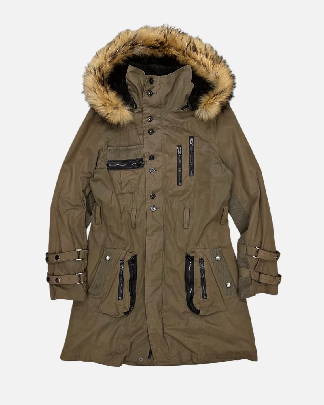 khaki fur hood long parka 상품이미지1