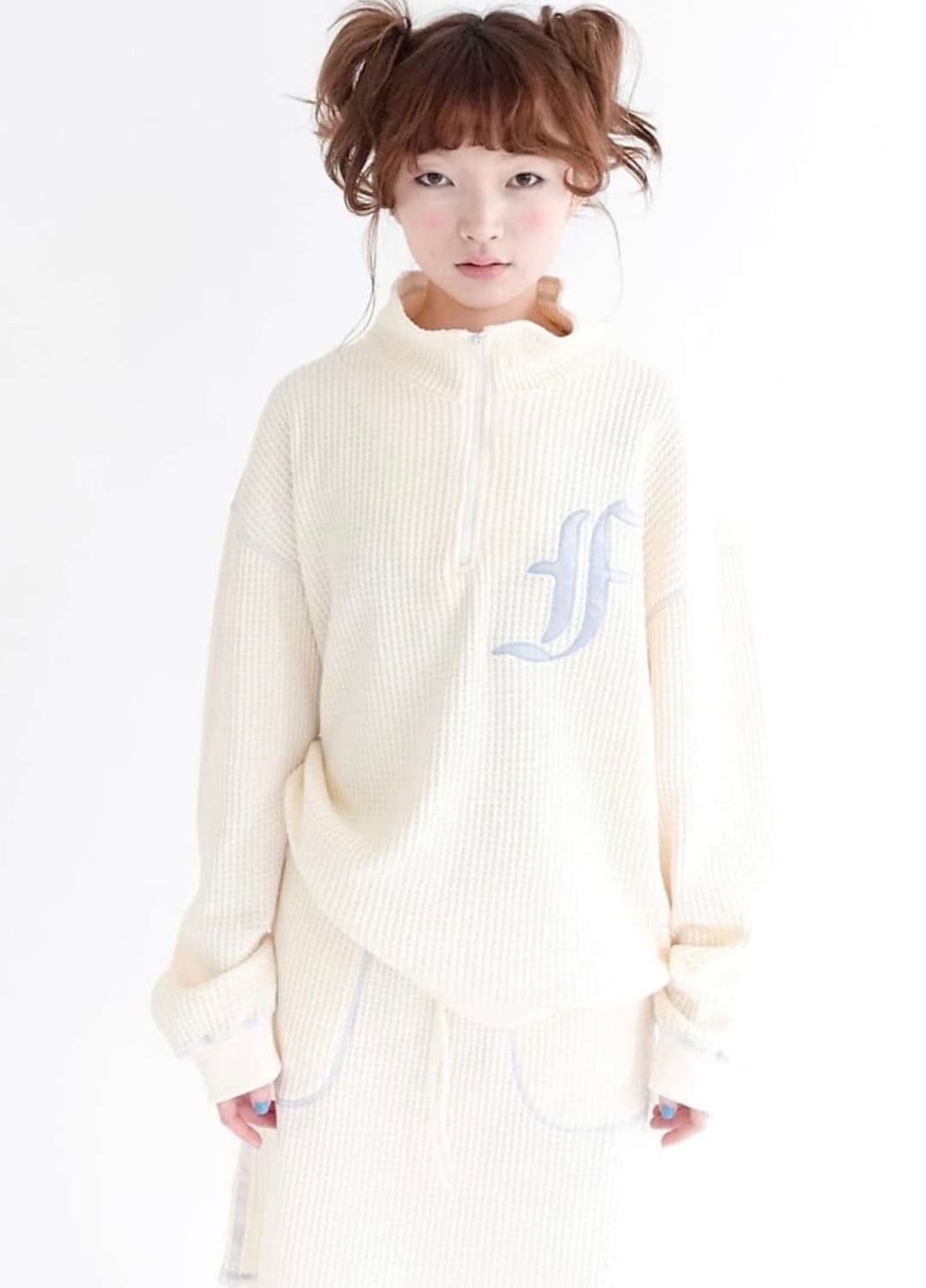 샵 페어리 와플 하프 집 풀오버 크림 상품이미지1