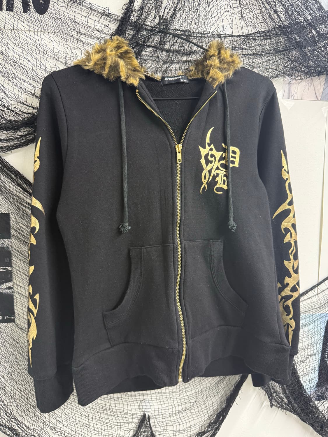 00s punk wing printing hood zip up 상품이미지3