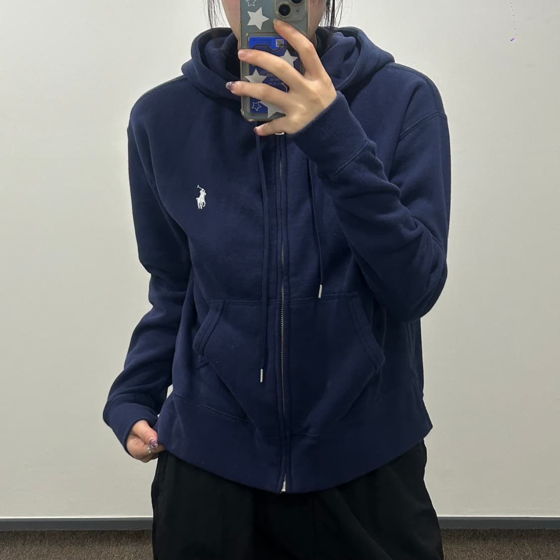Polo 폴로 화이트 포니 네이비 트임 후드집업 상품이미지1