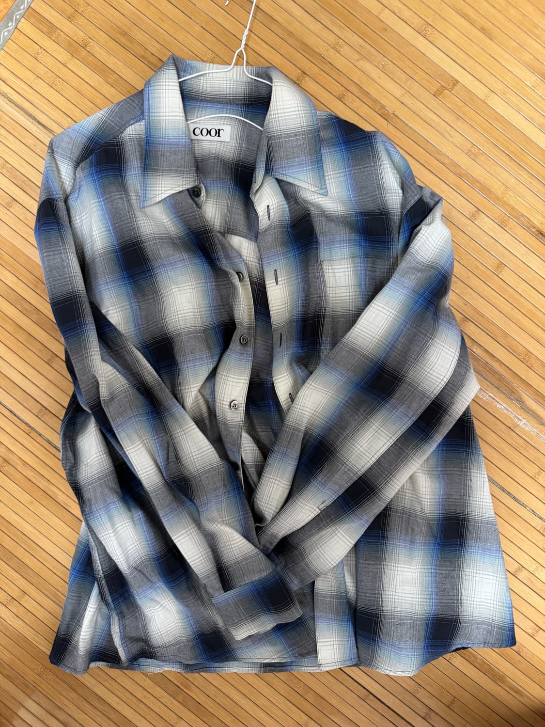 쿠어 옴브레 체크 셔츠 그레이블루 L 상품이미지2