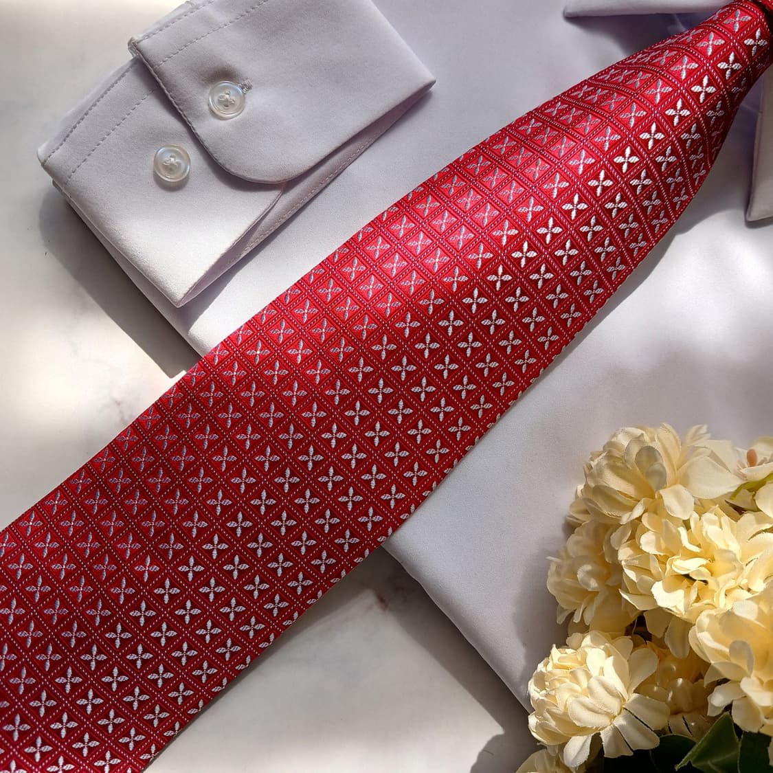 아쿠아스큐텀 실크 레드 패턴 넥타이 9.5cm S~A+등급 E901 상품이미지6