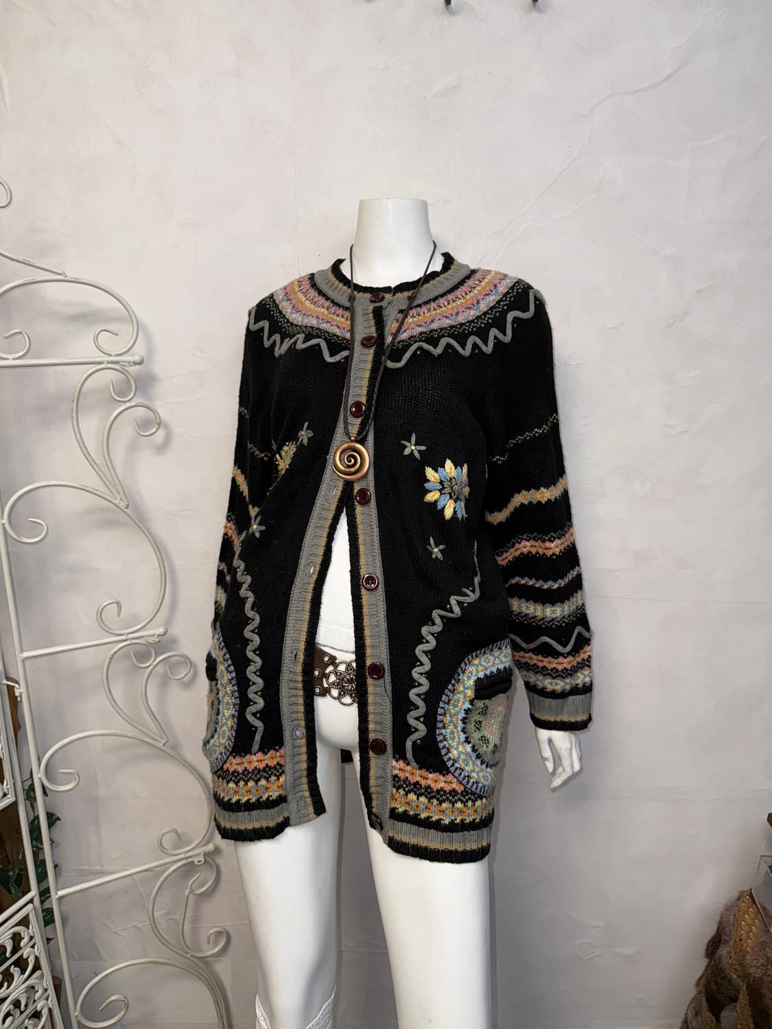 Black bohemian flower embroidered 가디건 상품이미지4