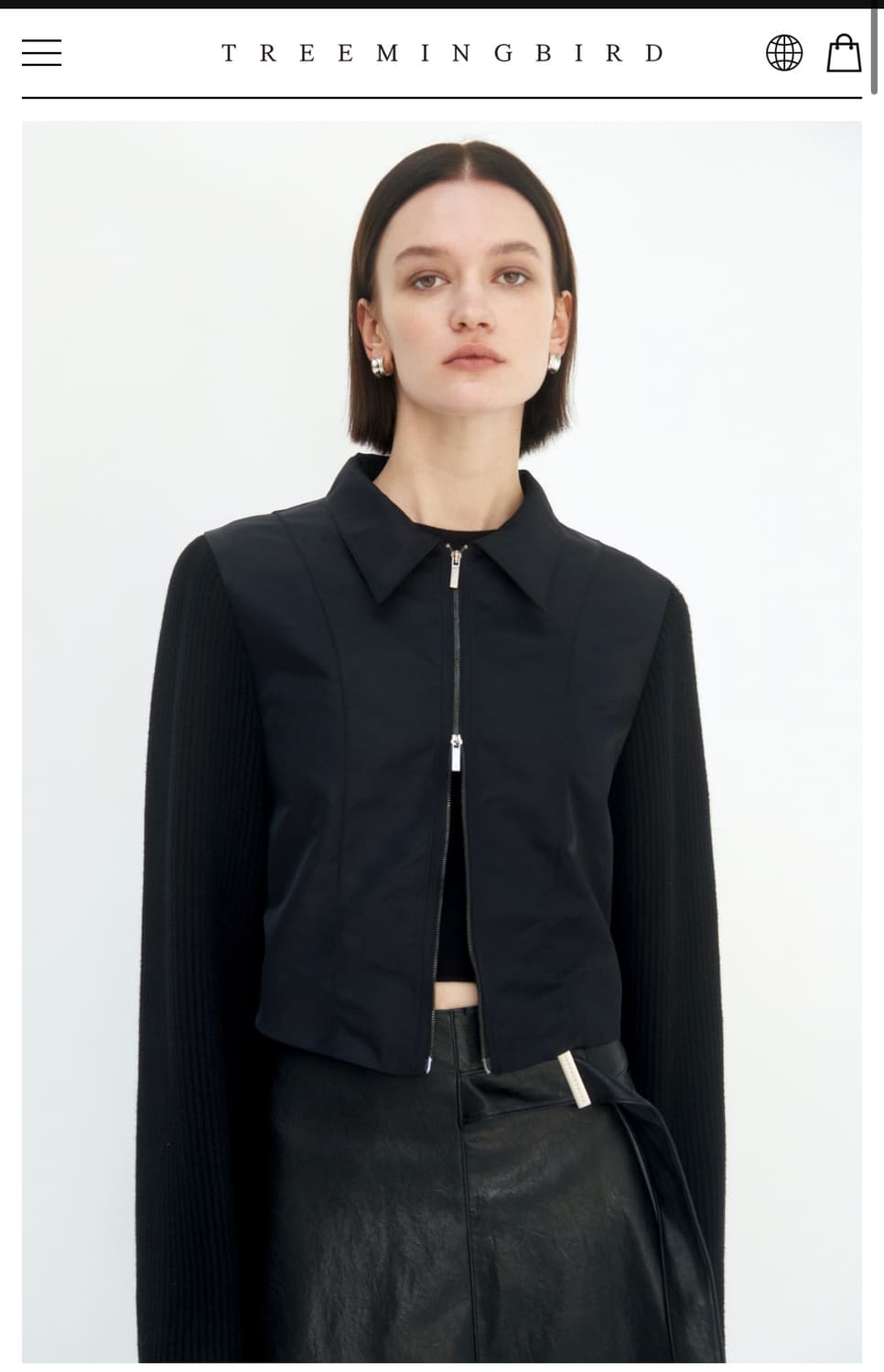 트리밍버드 Knit Sleeve Cropped Jacket Black 상품이미지1