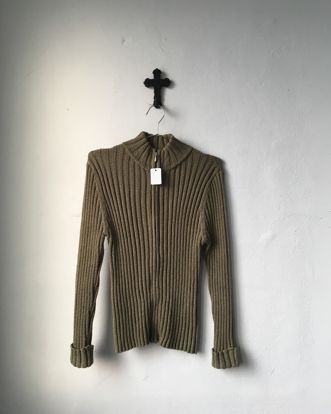 High neck ribbed knit zip up 상품이미지2